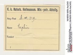 Etiketten zu Korund (Saphir) (NHMW-MIN-Aw349)